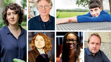 die sechs Autor*innen blicken in die Kamera